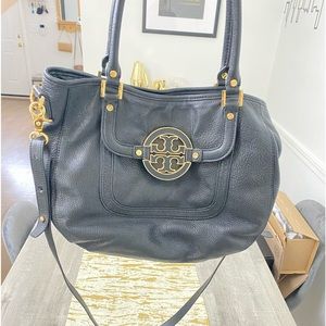 Tory Burch black leather tote convertible crossbody bag AUTHENTIC